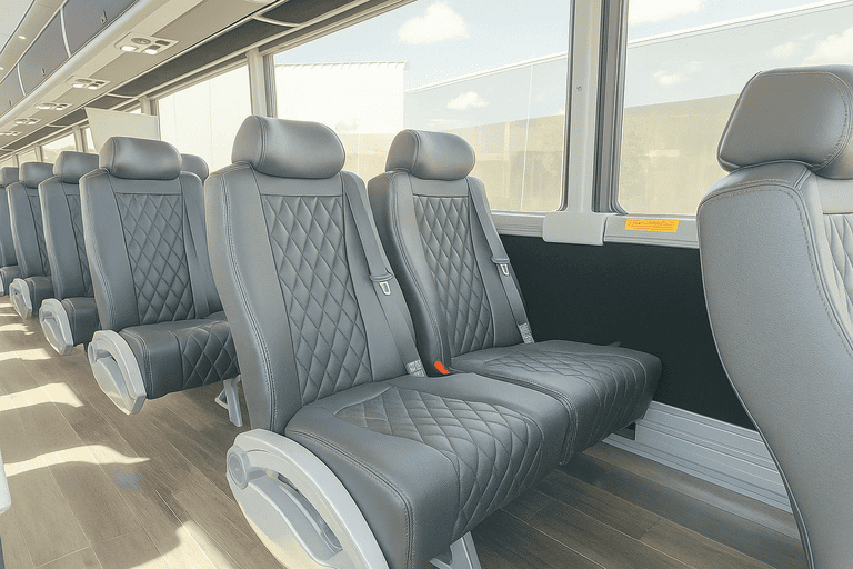 interior of Clifton Shuttle Bus Company charter bus